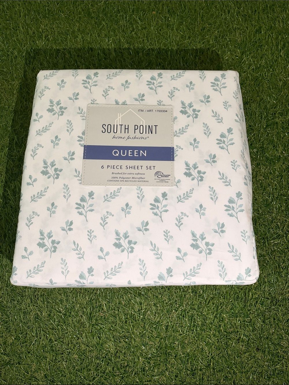 Queen 6-Piece Sheet Set in Light Blue Leaf Print
